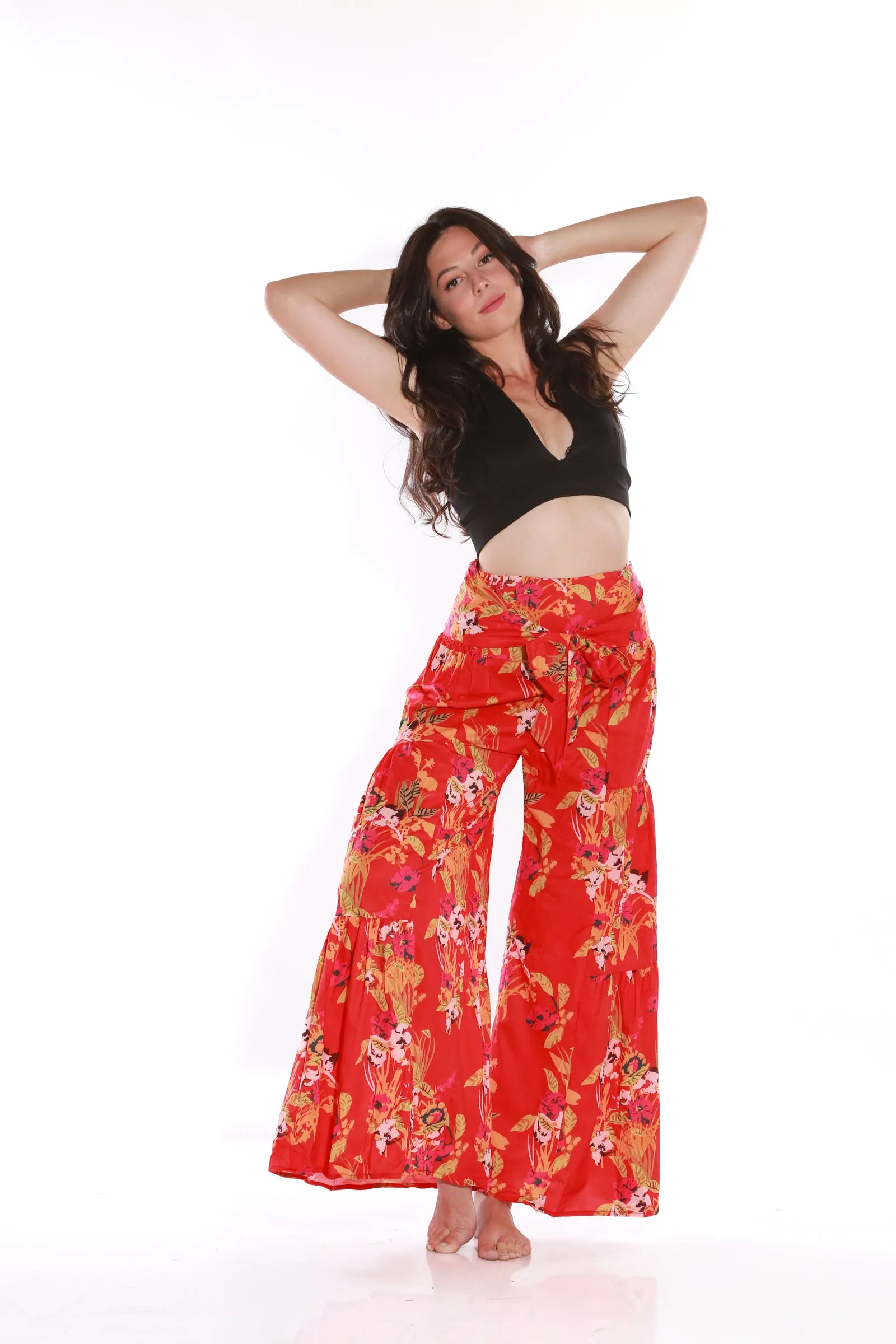 Happy Pants -tie wrap palazzo pants -Red